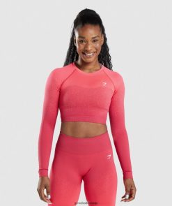 衣類 Gymshark アダプトオンブルシームレス長袖クロップトップ ピンク/レッド 女性 T2X264488
