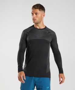 衣類 Gymshark アペックスシームレス長袖Tシャツ ブラック/シルエットグレー 男性 T2X264764