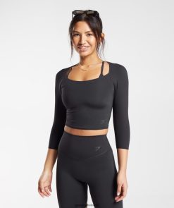 衣類 Gymshark エレベート 3/4 スリーブ クロップトップ 黒 女性 T2X264422