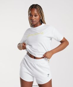 衣類 Gymshark エンブロイダリーグラフィック ミディTシャツ 白 女性 T2X264414