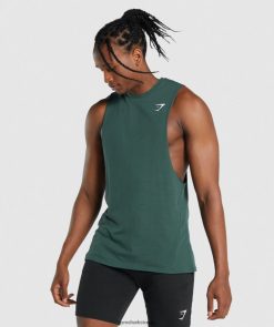 衣類 Gymshark クリティカル 2.0 ドロップアーム タンク 濃い緑色 男性 T2X264931