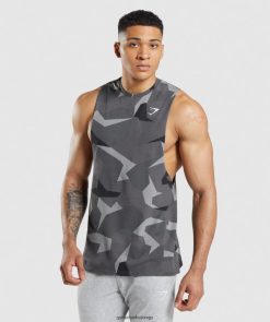 衣類 Gymshark クリティカルドロップアームタンク 黒のプリント 男性 T2X264949