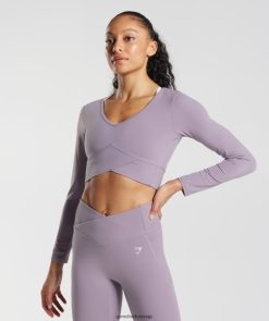 衣類 Gymshark クロスオーバー長袖クロップトップ スレートラベンダー 女性 T2X264442