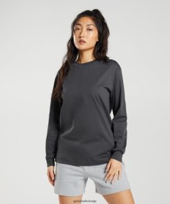 衣類 Gymshark コットンオーバーサイズ長袖トップス オニキスグレー 女性 T2X264434