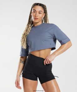 衣類 Gymshark コットンボクシークロップトップ イブニングブルー 女性 T2X264455