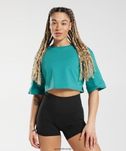 衣類 Gymshark コットンボクシークロップトップ ジュエルグリーン 女性 T2X264450