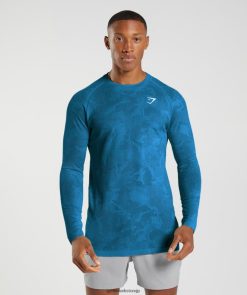 衣類 Gymshark ジオシームレス長袖Tシャツ アトランティックブルー/シャークブルー 男性 T2X264597