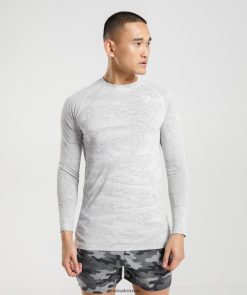 衣類 Gymshark ジオシームレス長袖Tシャツ オフホワイト/ライトグレー 男性 T2X264596