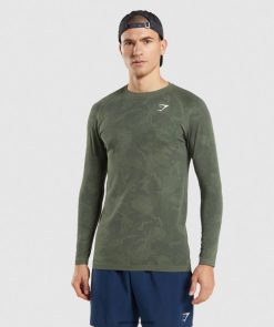 衣類 Gymshark ジオシームレス長袖Tシャツ コアオリーブ/ブラック 男性 T2X264599