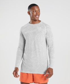 衣類 Gymshark ジオシームレス長袖Tシャツ ホワイト/ライトグレー 男性 T2X264734