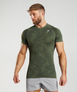 衣類 Gymshark ジオシームレスTシャツ コアオリーブ/ブラック 男性 T2X264645