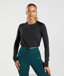 衣類 Gymshark スウェットシームレス長袖クロップトップ 黒 女性 T2X264430