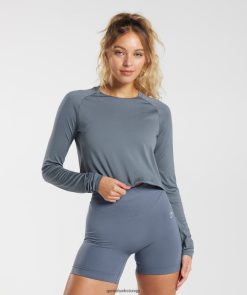 衣類 Gymshark スウェットシームレス長袖クロップトップ イブニングブルー 女性 T2X264431