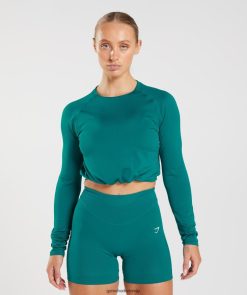 衣類 Gymshark スウェットシームレス長袖クロップトップ 豊かな青緑 女性 T2X264433