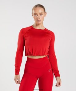 衣類 Gymshark スウェットシームレス長袖クロップトップ サルサレッド 女性 T2X264439