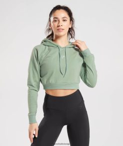 衣類 Gymshark トレーニング クロップドパーカー デザートセージグリーン 女性 T2X264357