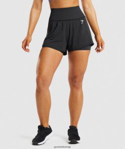 衣類 Gymshark バイタル シームレス 2.0 2-in-1 ショーツ ブラックメランジ 女性 T2X26488