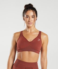 衣類 Gymshark バイタル シームレス 2.0 V ネック スポーツ ブラ レンガレッドマール 女性 T2X264168