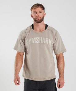 衣類 Gymshark パワーウォッシュラグトップ セメントブラウン 男性 T2X264641