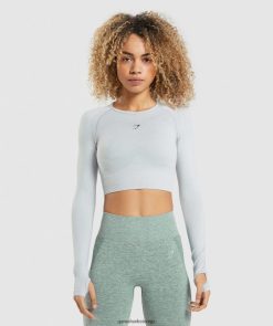 衣類 Gymshark フレックススポーツ長袖クロップトップ ライトグレーメランジ 女性 T2X264479