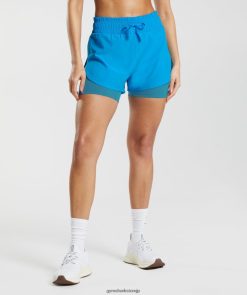 衣類 Gymshark ランニング 2 in 1 ショーツ エレクトリックブルー/ルナブルー 女性 T2X26442