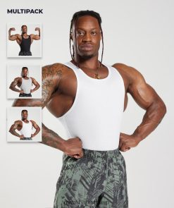 衣類 Gymshark リブタンク 3 パック ホワイト/ブラック/ストーングレーメランジ 男性 T2X264908