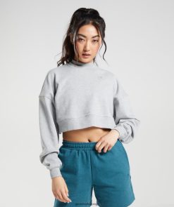 衣類 Gymshark レストデイ スウェット クロップドプルオーバー ライトグレーのコアマール 女性 T2X264370