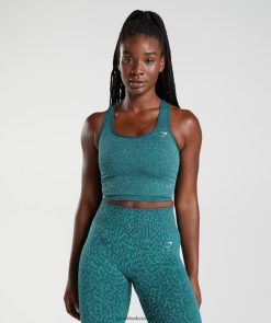 衣類 Gymshark 動物のシームレスな作物タンクを適応します。 サンゴ礁 |ウィンターティール 女性 T2X264491