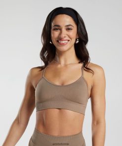 衣類 Gymshark 汗シームレススポーツブラ フォッシルブラウン 女性 T2X264122