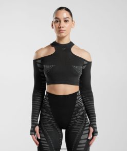 衣類 Gymshark 無制限のクロップトップ ブラック/ライトグレー 女性 T2X264501