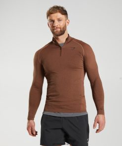 衣類 Gymshark 重要な1/4ジップ パーシモンレッド/トリュフブラウン 男性 T2X264826