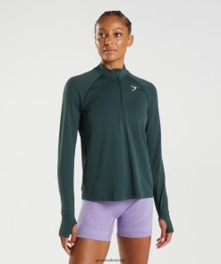 衣類 Gymshark 重要なシームレス 1/2 ジップ ウッドランドグリーンマール 女性 T2X264401