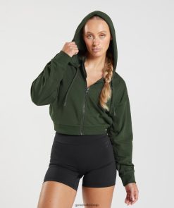 衣類 Gymshark GS パワー クロップド ジップ パーカー モスオリーブ 女性 T2X264410