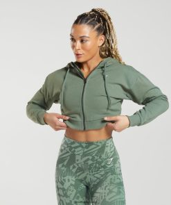 衣類 Gymshark GS パワー クロップド ジップ パーカー 柳の緑 女性 T2X264397