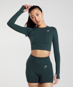 衣類 Gymshark Vital シームレス 2.0 クロップトップ ウッドランドグリーンマール 女性 T2X264480