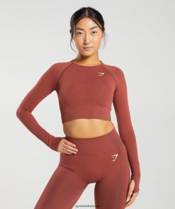 衣類 Gymshark Vital シームレス 2.0 クロップトップ レンガレッドマール 女性 T2X264460