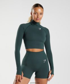 衣類 Gymshark Vital シームレス 2.0 ハイネック ミディ トップ ウッドランドグリーンマール 女性 T2X264432