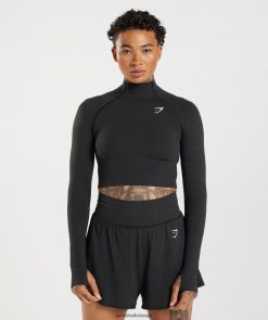 衣類 Gymshark Vital シームレス 2.0 ハイネック ミディ トップ ブラックメランジ 女性 T2X264438