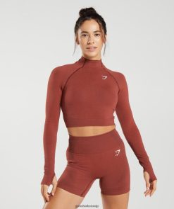 衣類 Gymshark Vital シームレス 2.0 ハイネック ミディ トップ レンガレッド 女性 T2X264466