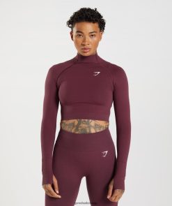 衣類 Gymshark Vital シームレス 2.0 ハイネック ミディ トップ ベイクドマルーンマール 女性 T2X264471