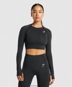 衣類 Gymshark Vital シームレス 2.0 長袖クロップトップ ブラックメランジ 女性 T2X264467