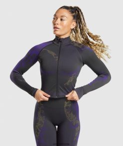 衣類 Gymshark WTフレックス ジップアップ ジャケット ブラック/ネプチューンパープル/リアクティブグリーン 女性 T2X264362