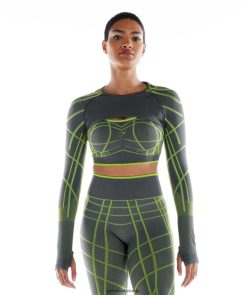 衣類 Gymshark wtflex リニア シームレス 長袖シュラッグ チャコールグレー/フルオグリーン/ライトグレー 女性 T2X264490
